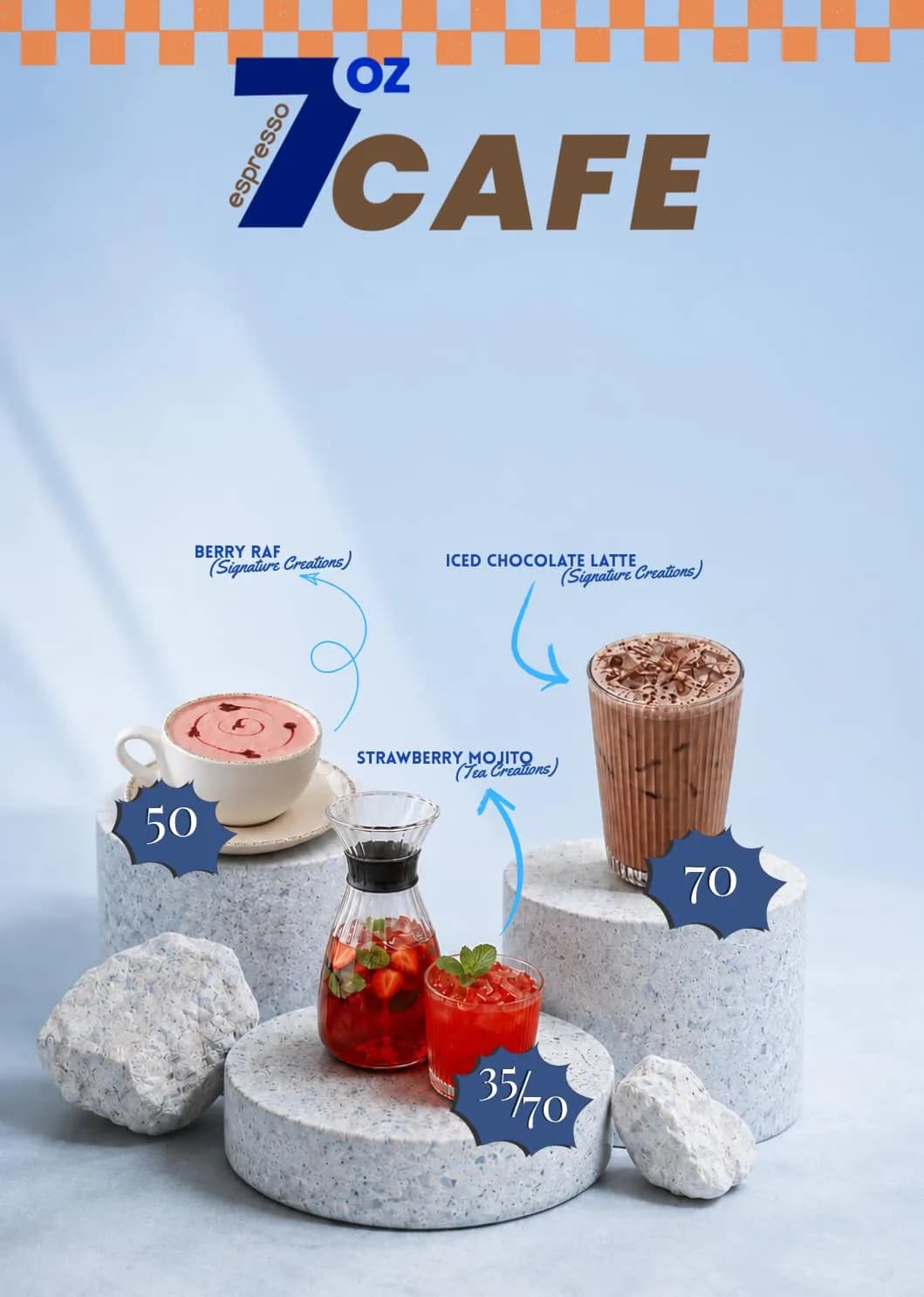 7Oz Cafe menu book, page 1