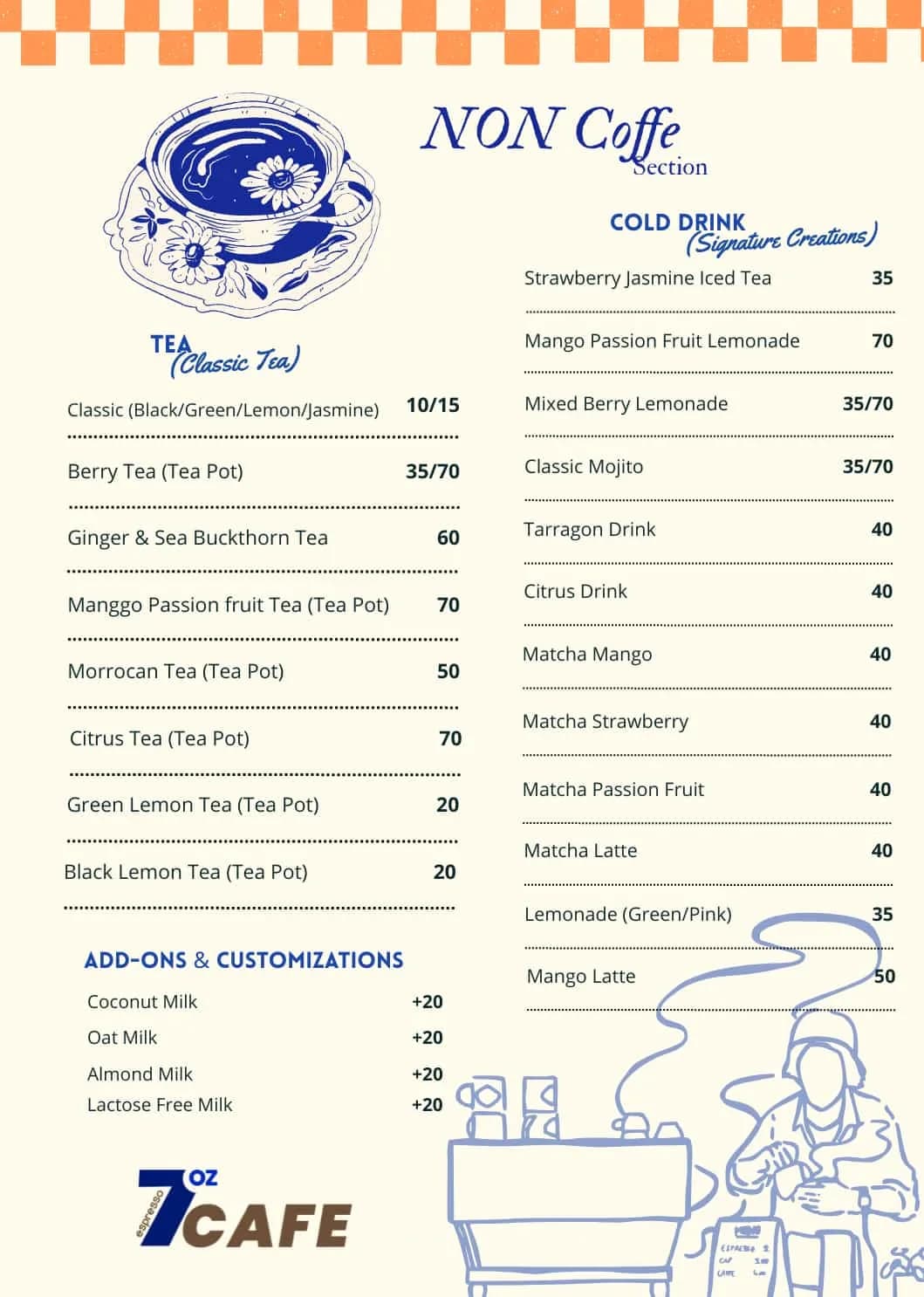 7Oz Cafe menu book, page 4